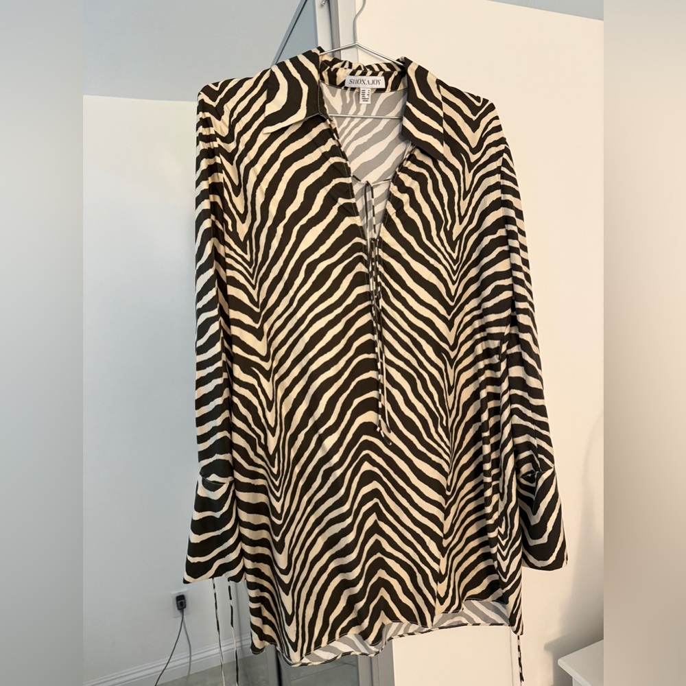 Shona Joy Black & White Zebra Print Shirt Dress